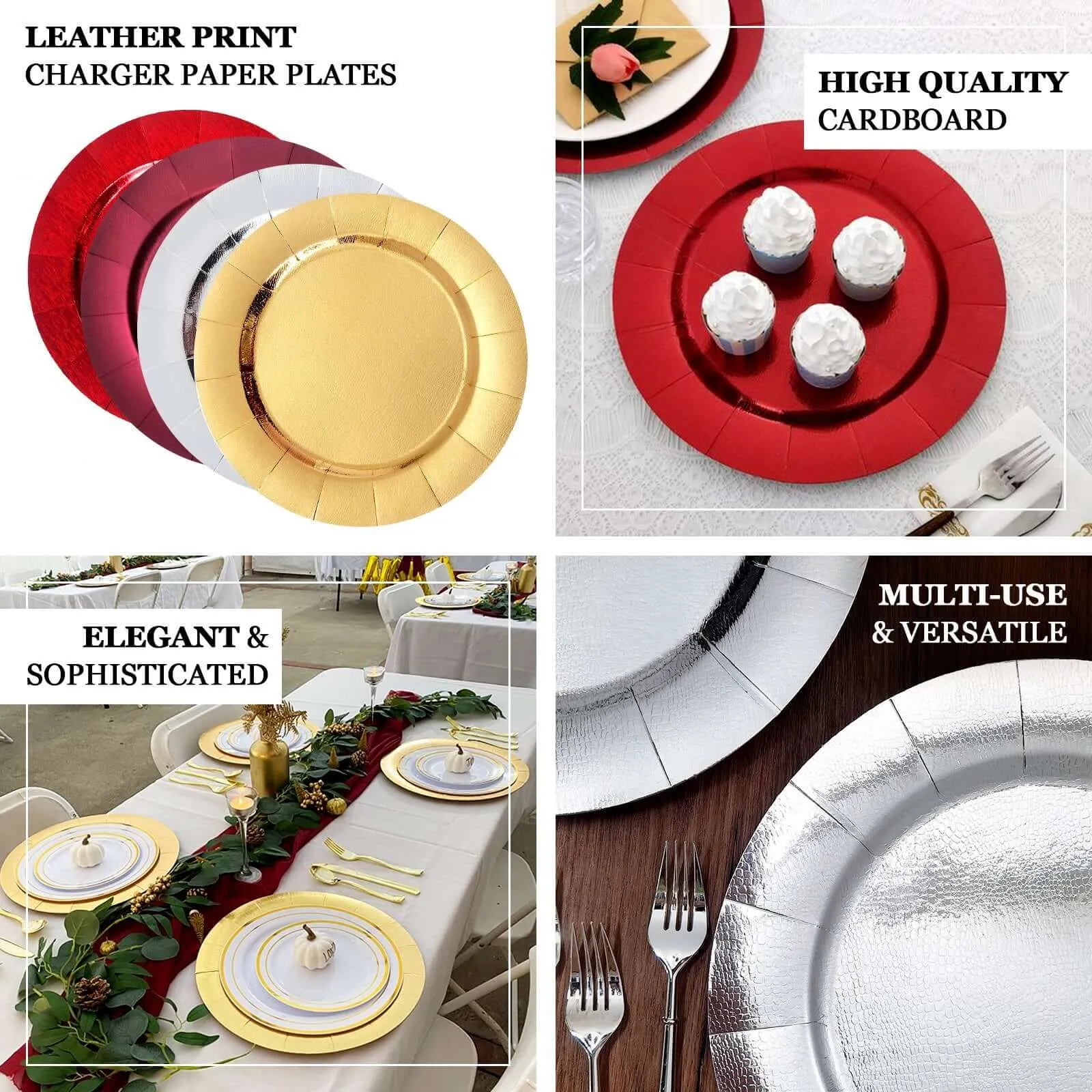 10 Pack 13" Royal Blue Leather Textured Disposable Charger Plates, Round Cardboard Serving Trays - 1100 GSM