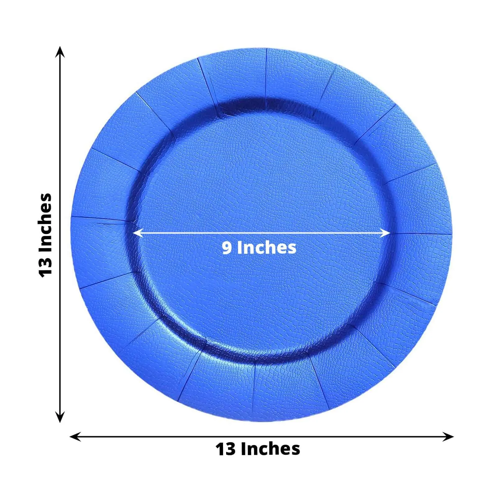 10 Pack 13" Royal Blue Leather Textured Disposable Charger Plates, Round Cardboard Serving Trays - 1100 GSM