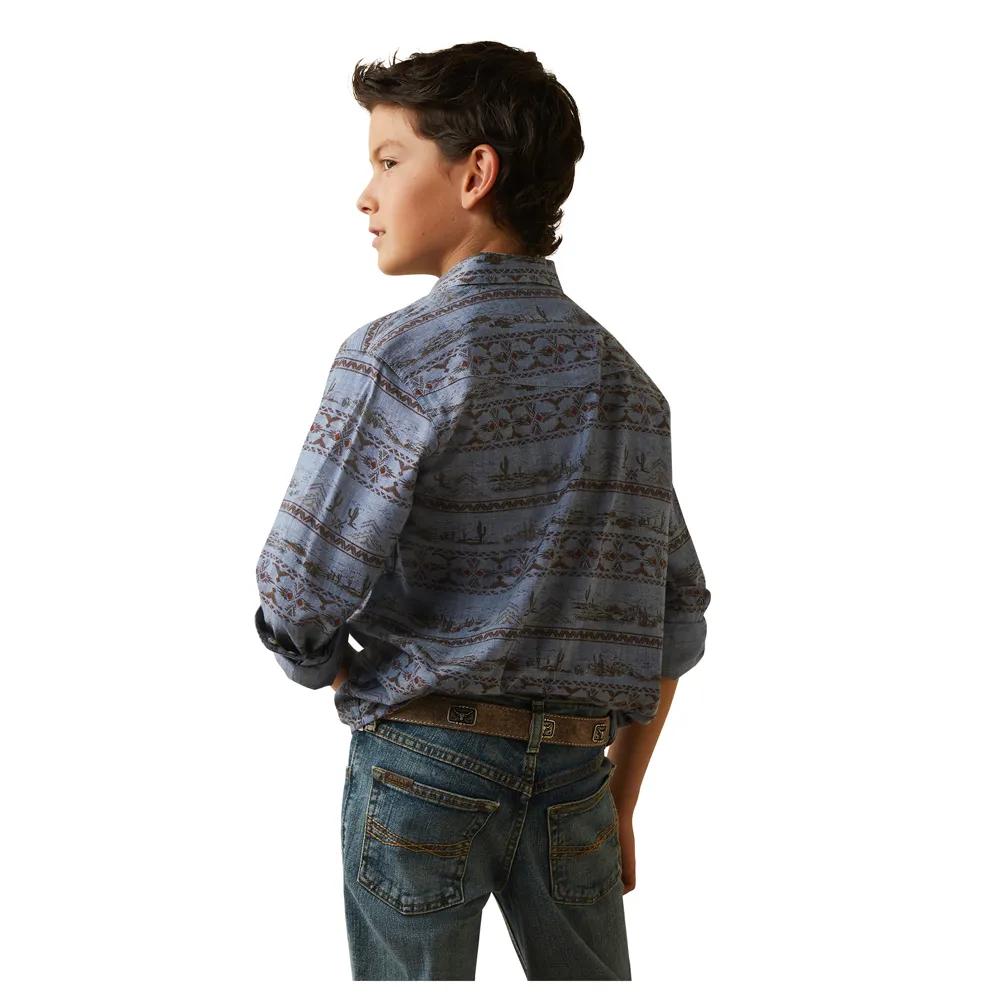 10043718 Ariat Boys Haddington Retro Long Sleeve Snap Shirt - Dusk Green