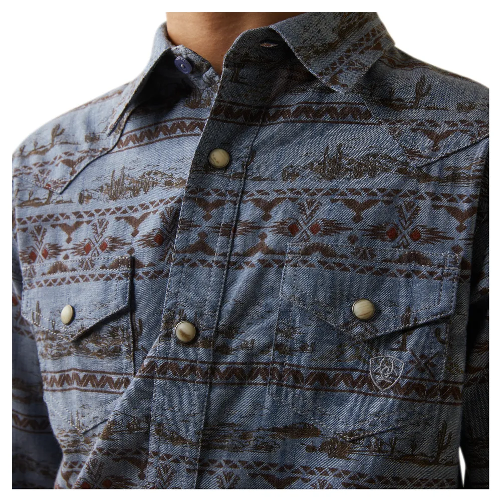10043718 Ariat Boys Haddington Retro Long Sleeve Snap Shirt - Dusk Green