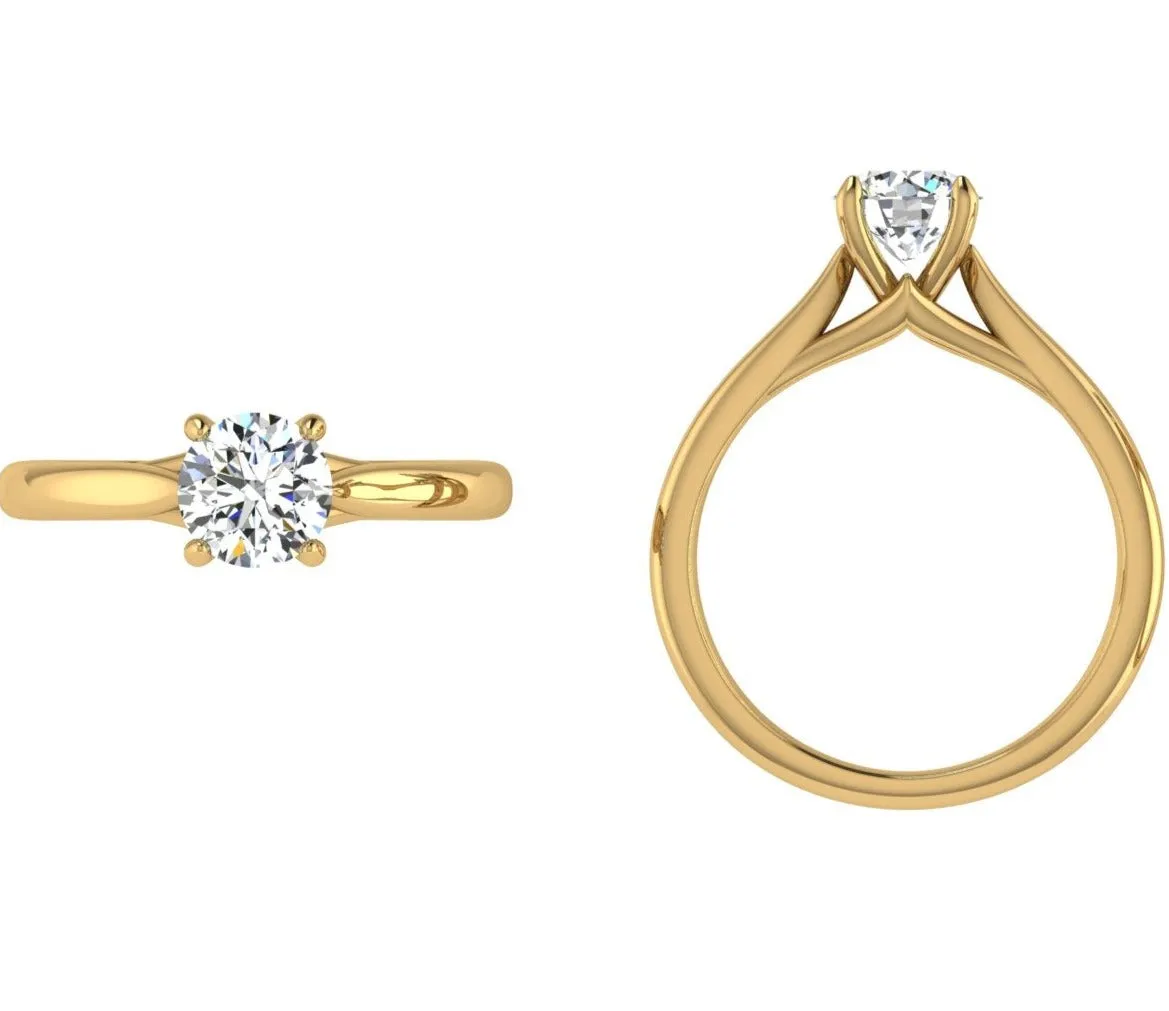 18K Gold Round Diamond Solitaire Engagement Ring