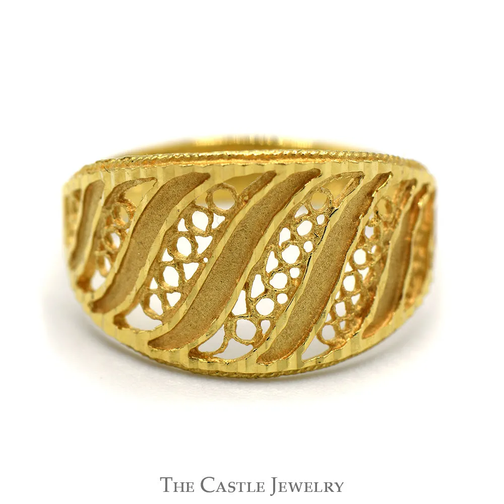 18k Yellow Gold Diamond Cut Open Filigree Band