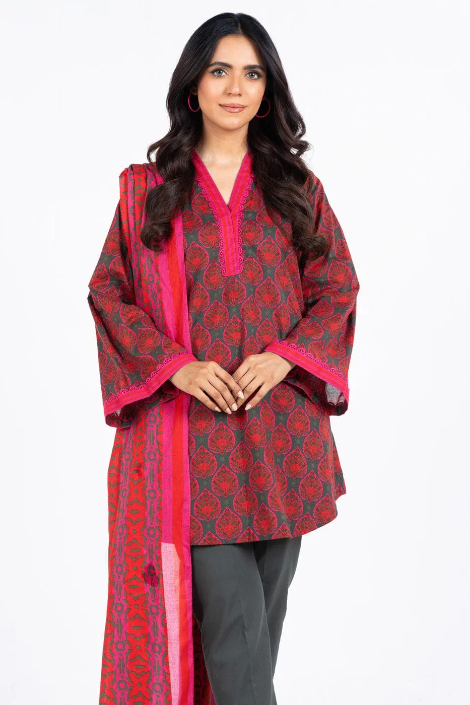 2 Pc Printed Lawn Suit With Silver Lawn Dupatta