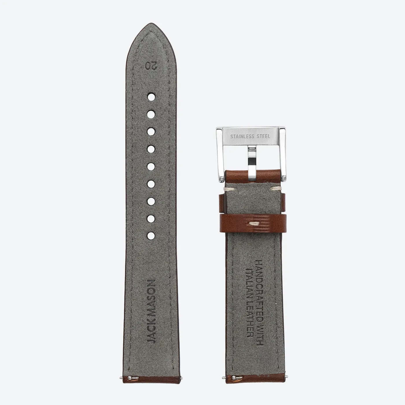 20mm Stitched Brown Leather Strap