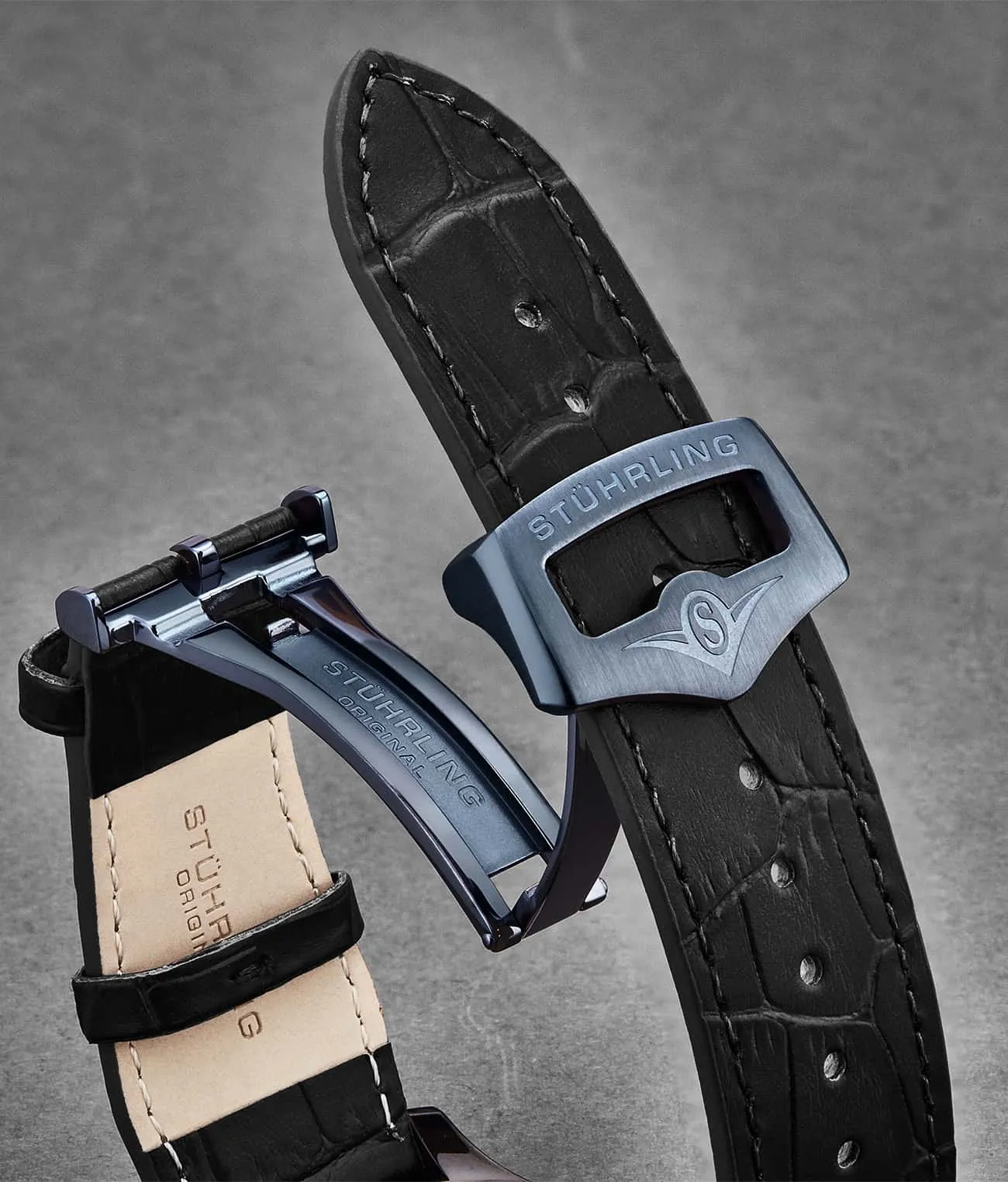 22mm Leather Strap with Stainless Steel Deployant Buckle
