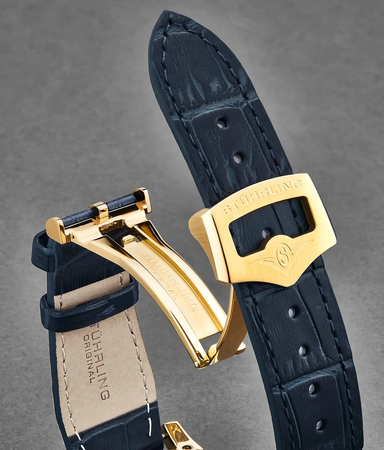 22mm Leather Strap with Stainless Steel Deployant Buckle