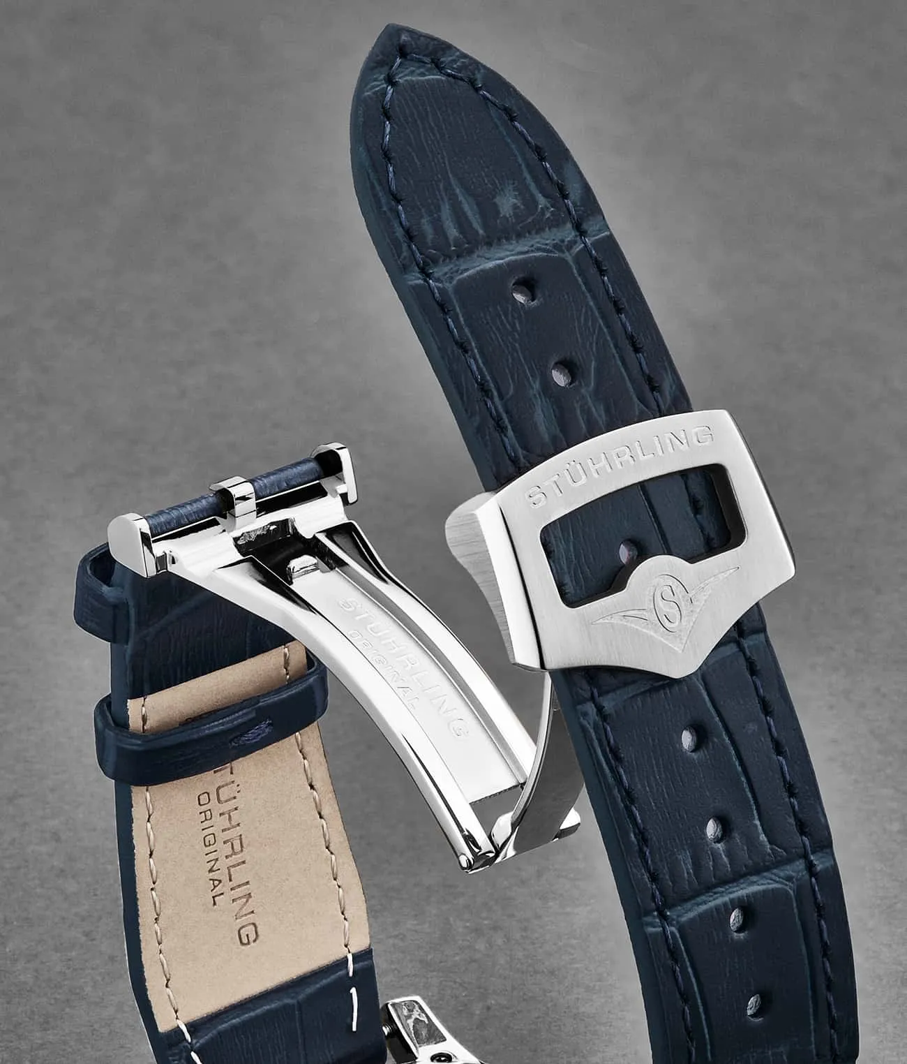 22mm Leather Strap with Stainless Steel Deployant Buckle