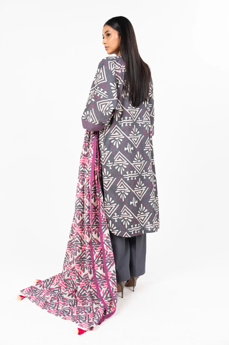 3 Pc Printed Lawn Suit With Printed Silver Lawn dupatta
