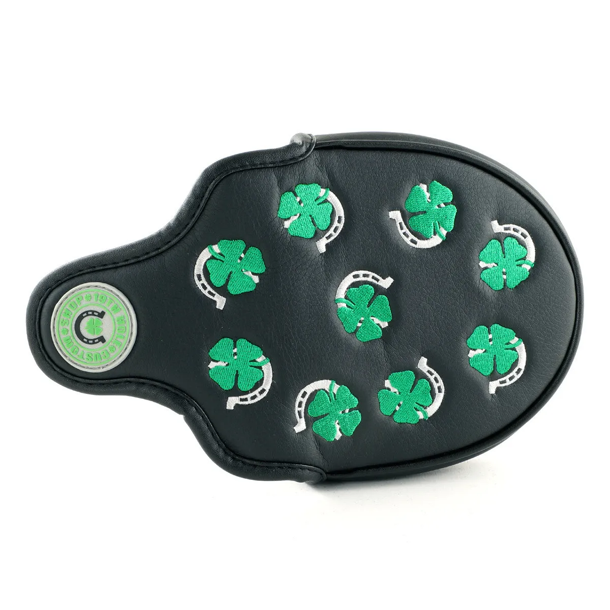 4-Leaf Clover and Horseshoe Mallet Putter Head Cover, Heel Shafted, Black