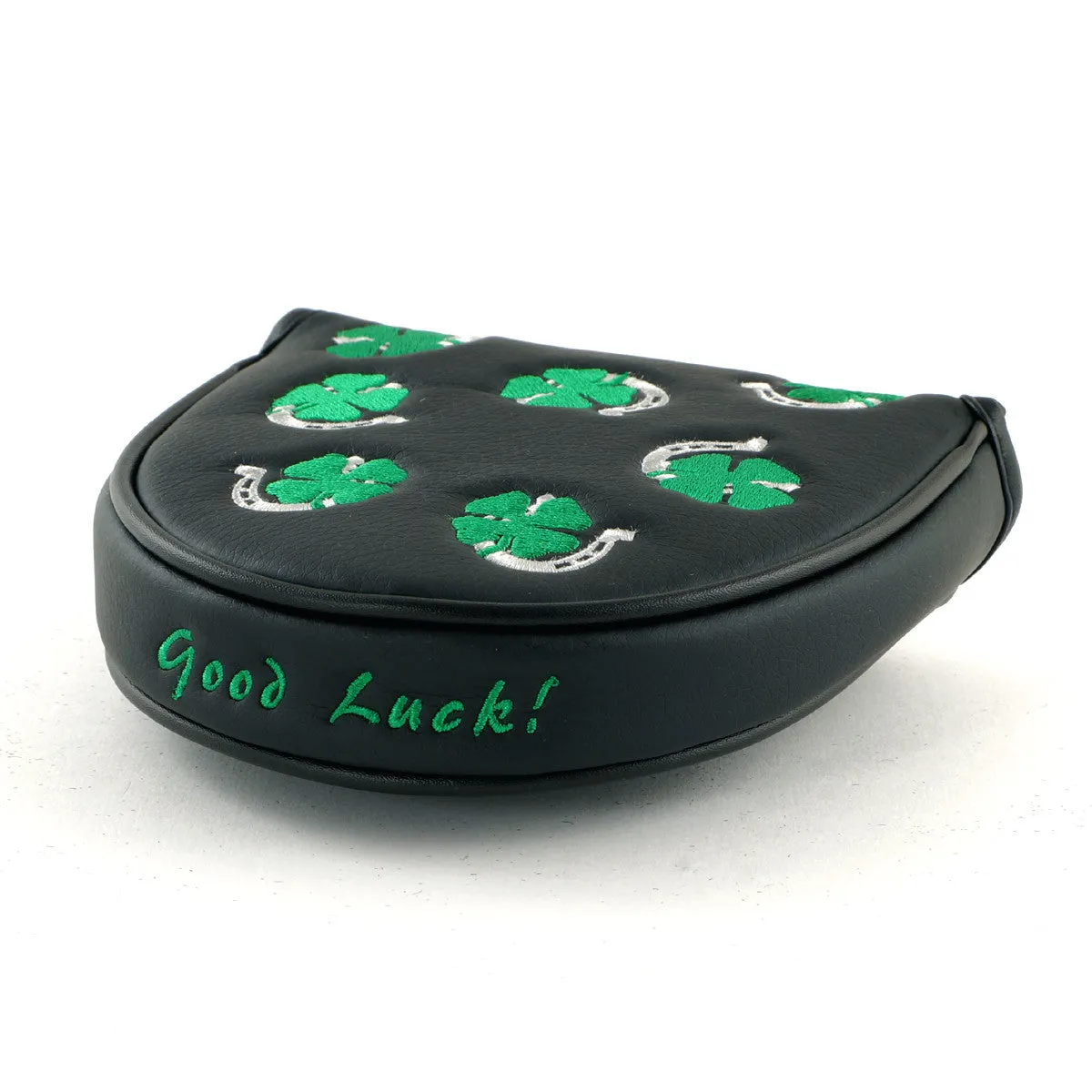 4-Leaf Clover and Horseshoe Mallet Putter Head Cover, Heel Shafted, Black