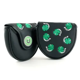 4-Leaf Clover and Horseshoe Mallet Putter Head Cover, Heel Shafted, Black