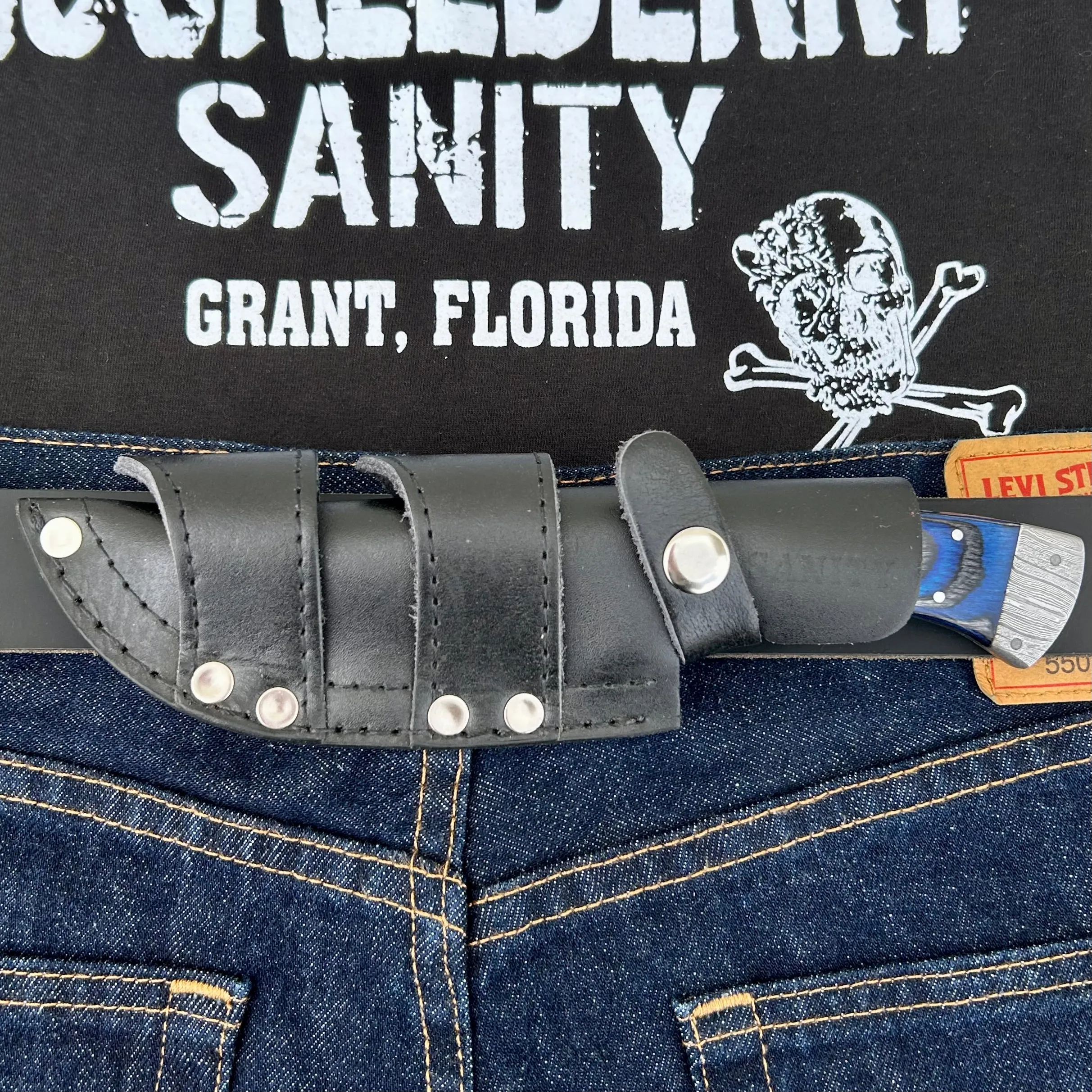 8.5” Lucky Luciano - Blue & Black Wood - Damascus - Horizontal & Vertical Carry - LL07