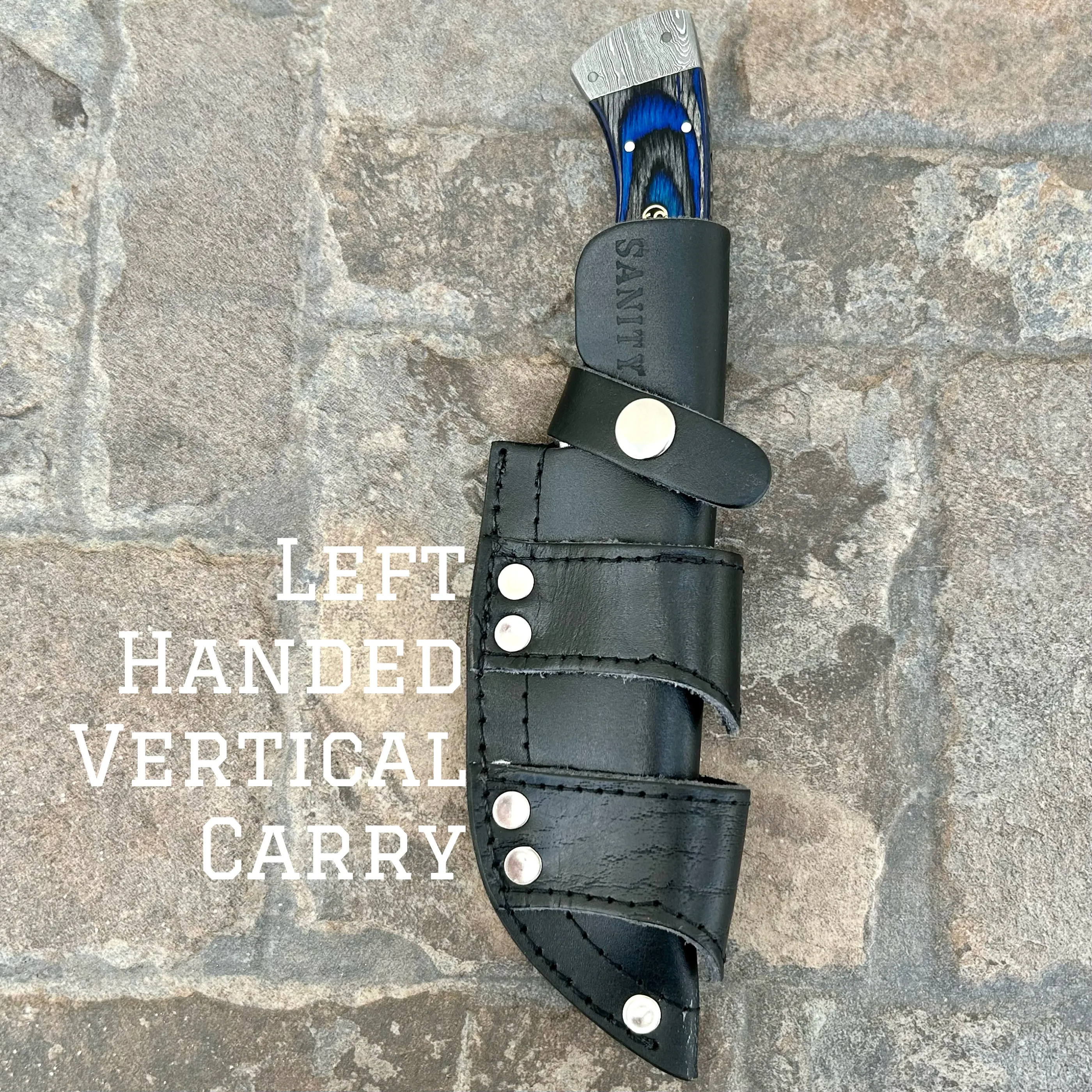 8.5” Lucky Luciano - Blue & Black Wood - Damascus - Horizontal & Vertical Carry - LL07