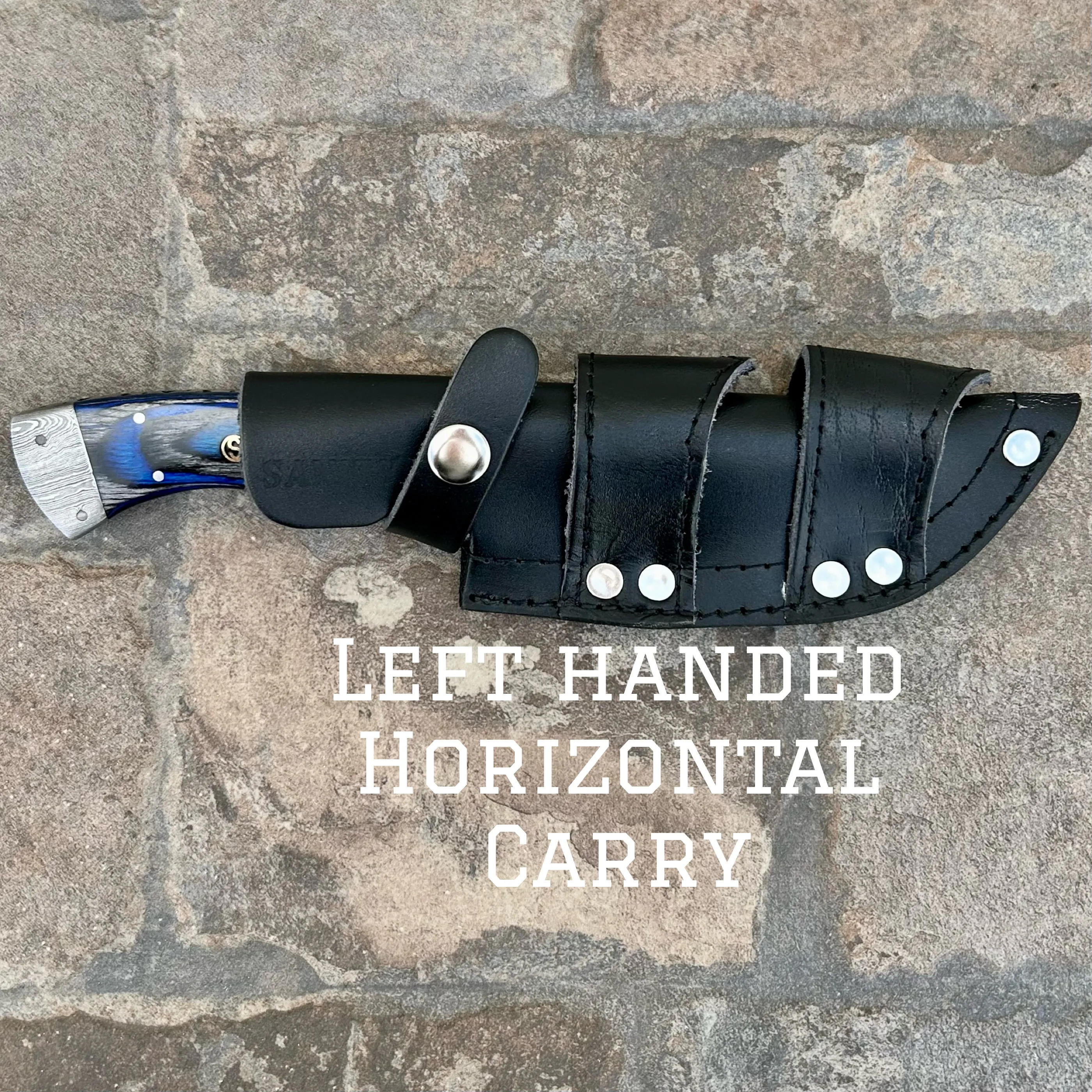 8.5” Lucky Luciano - Blue & Black Wood - Damascus - Horizontal & Vertical Carry - LL07