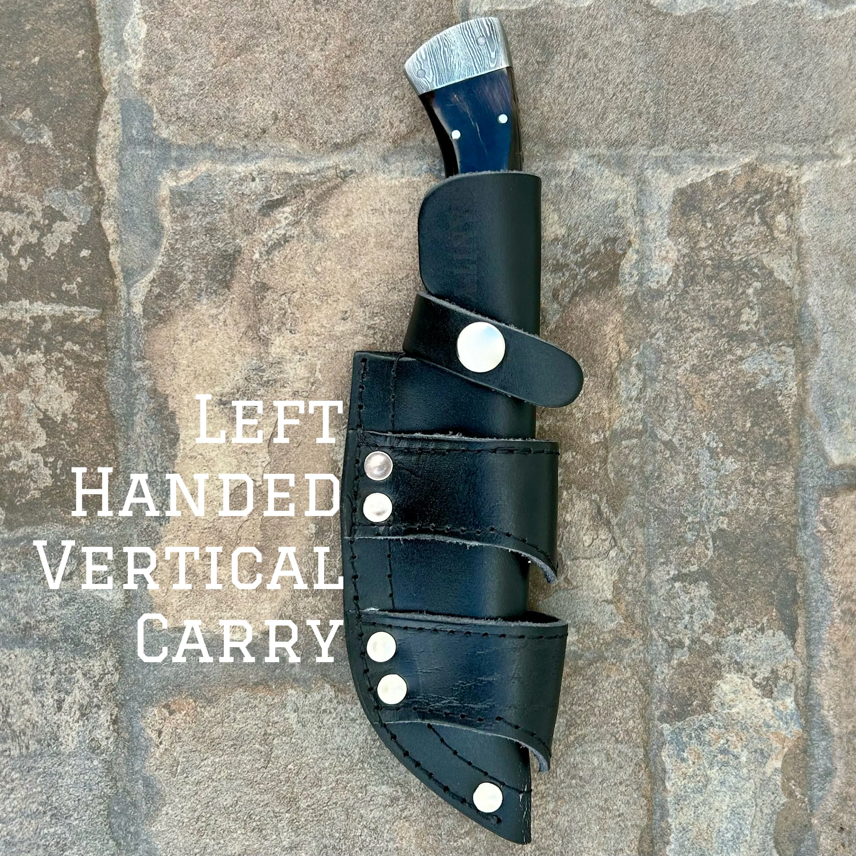 8.5” Lucky Luciano - Buffalo Horn - Damascus - Horizontal & Vertical Carry - LL01