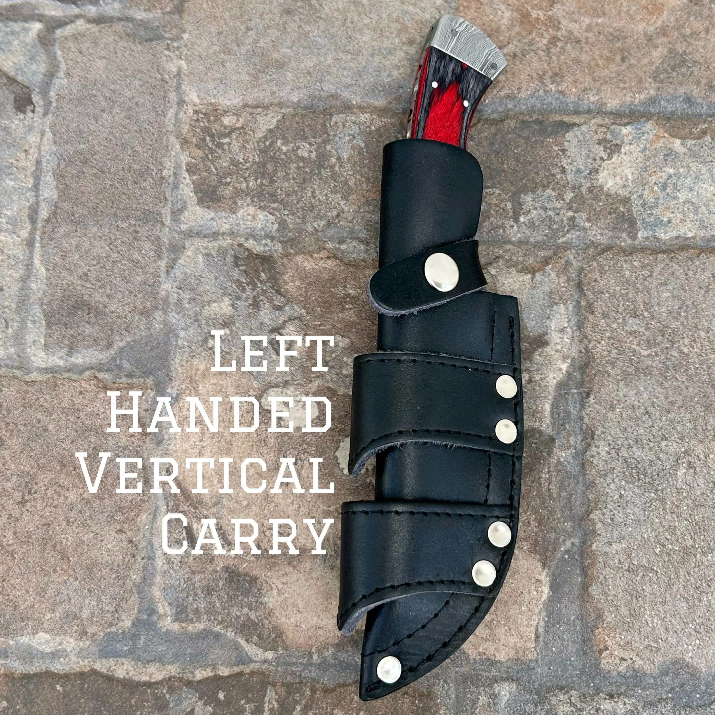 8.5” Lucky Luciano - Red & Black Wood - Damascus - Horizontal & Vertical Carry - LL05