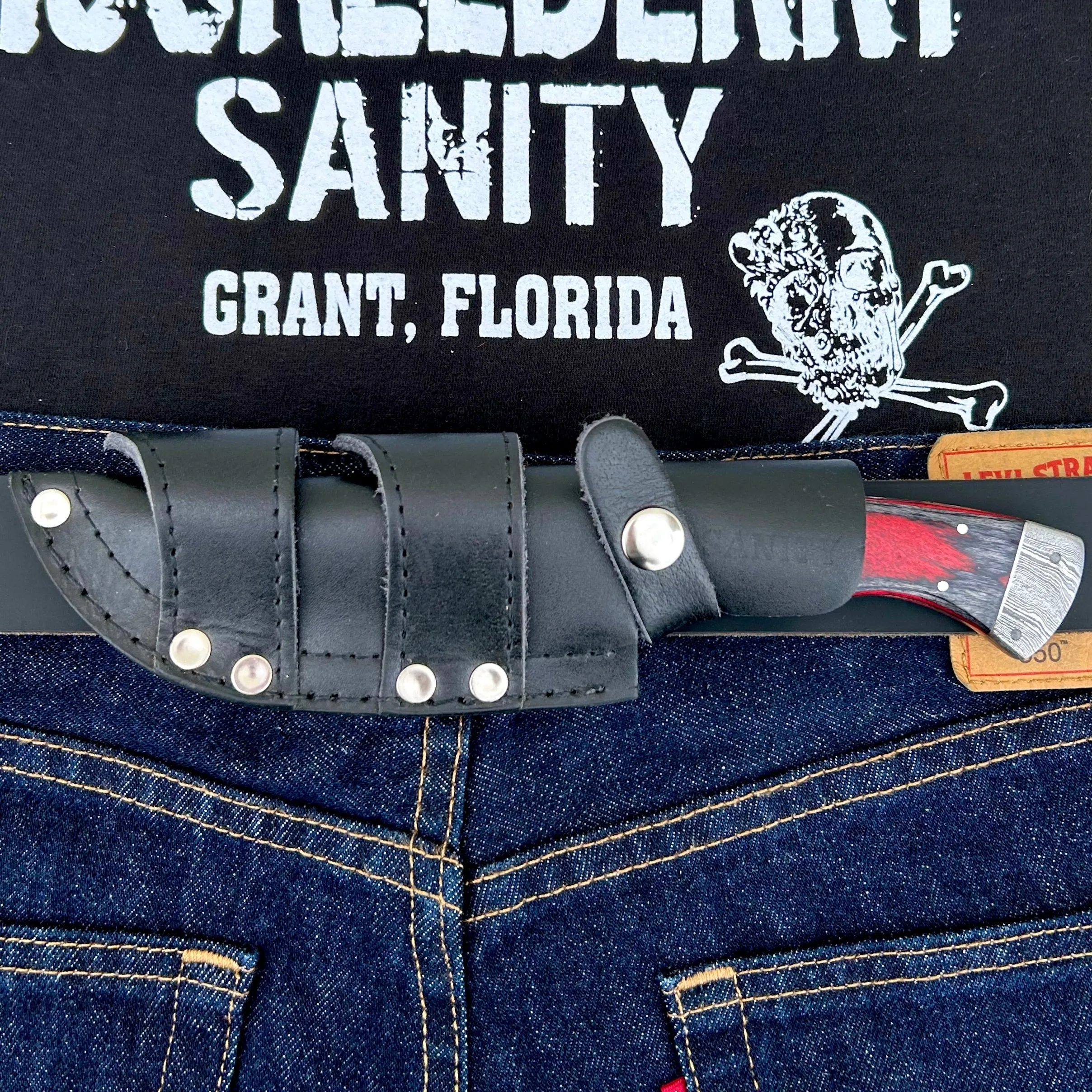 8.5” Lucky Luciano - Red & Black Wood - Damascus - Horizontal & Vertical Carry - LL05