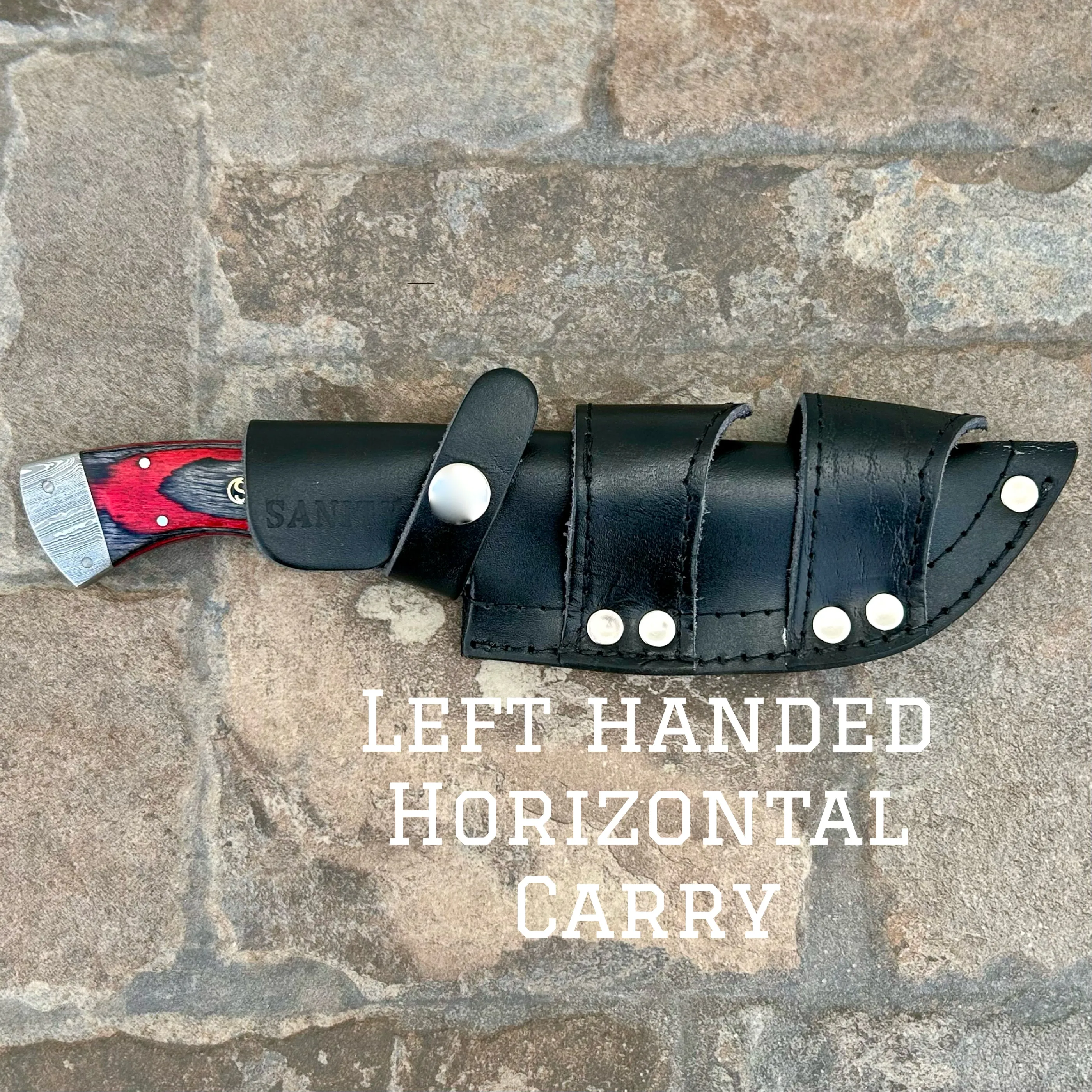 8.5” Lucky Luciano - Red & Black Wood - Damascus - Horizontal & Vertical Carry - LL05