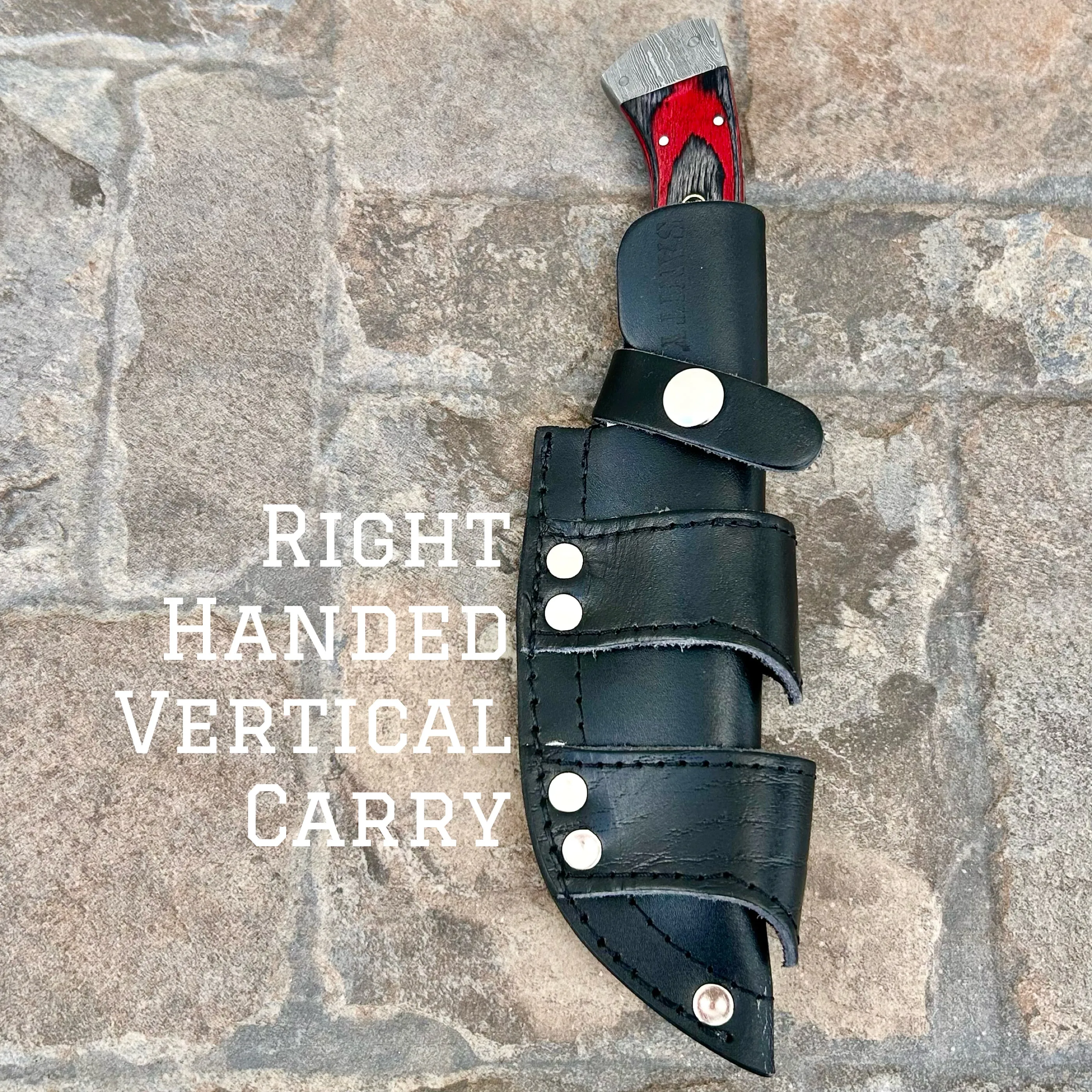8.5” Lucky Luciano - Red & Black Wood - Damascus - Horizontal & Vertical Carry - LL05