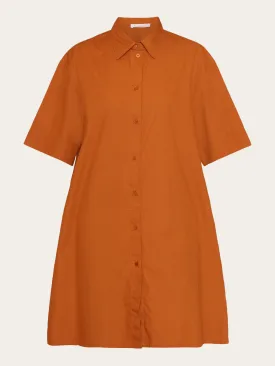 A-shape short sleeved poplin shirt dress - GOTS/Vegan - Leather Brown