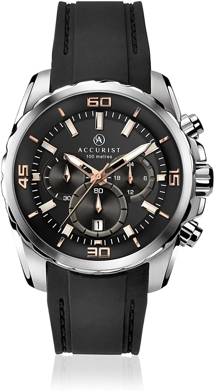 Accurist Quartz Black Dial  and Black Leather Strap Mens Watch