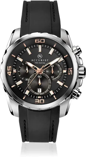 Accurist Quartz Black Dial  and Black Leather Strap Mens Watch