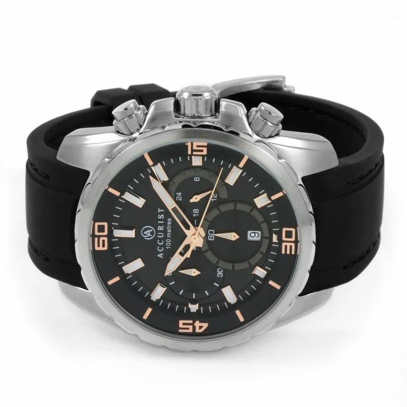 Accurist Quartz Black Dial  and Black Leather Strap Mens Watch