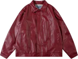Aelfric Eden Faux Leather Jacket Oversized Vintage Motorcycle Jackets Moto Coats Unisex Streetwear Jacket Burgundy
