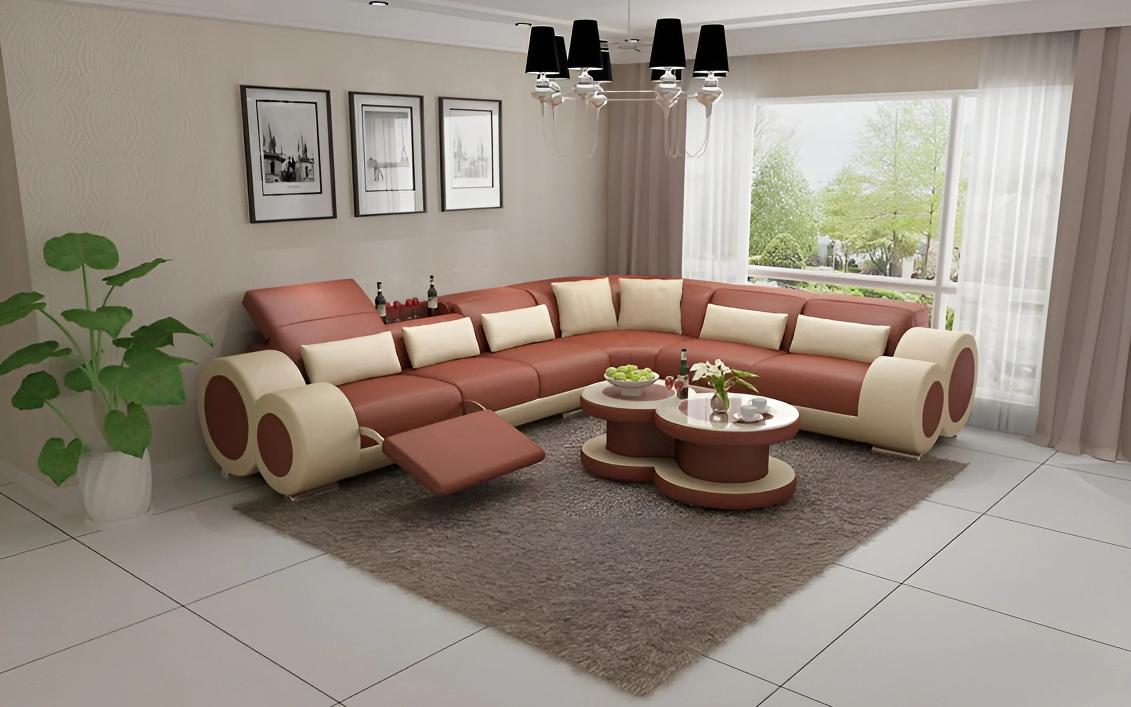 Aetius Modern Leather Sectional with Recliner