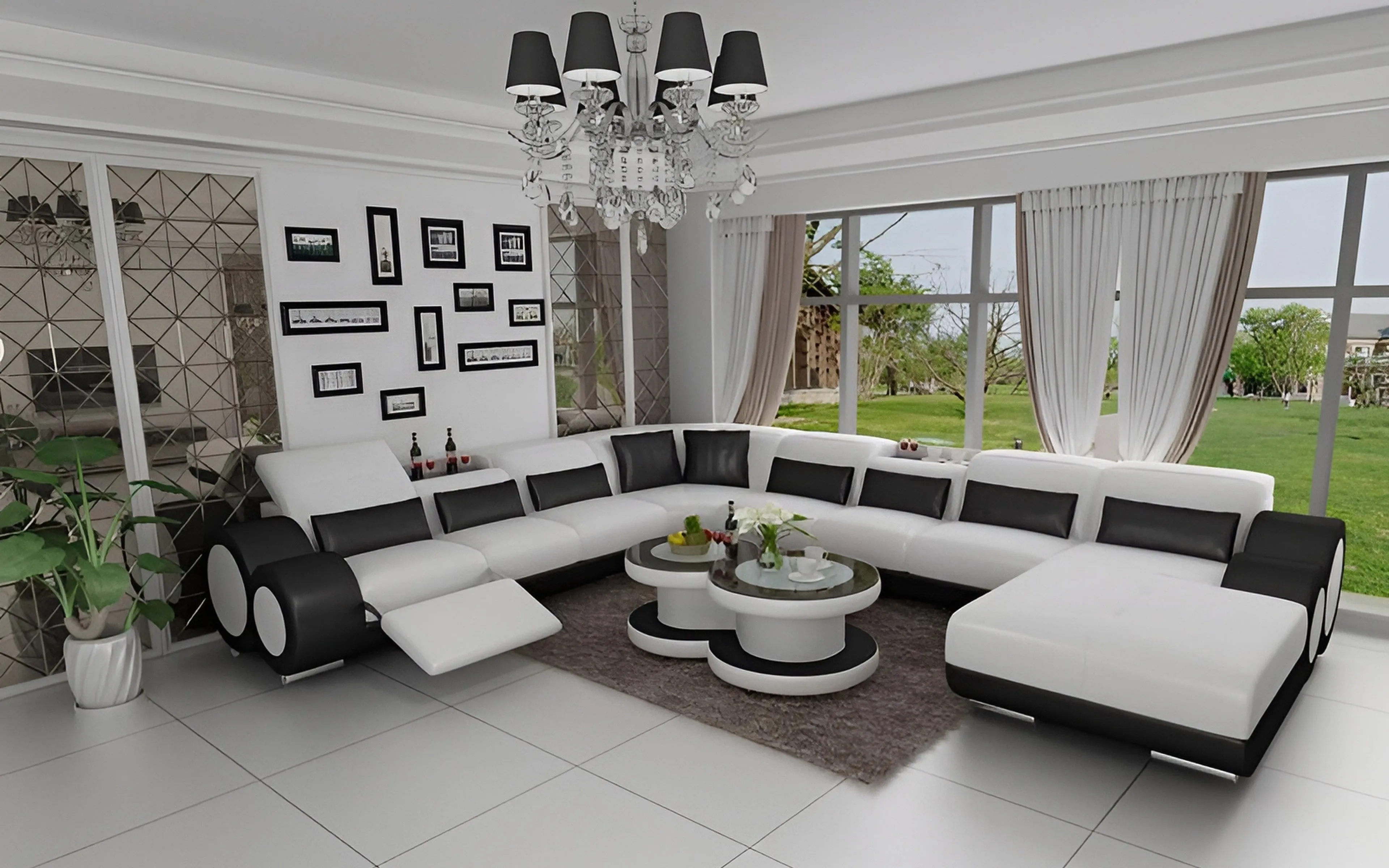 Aetius Modern U-Shape Leather Sectional with Recliner
