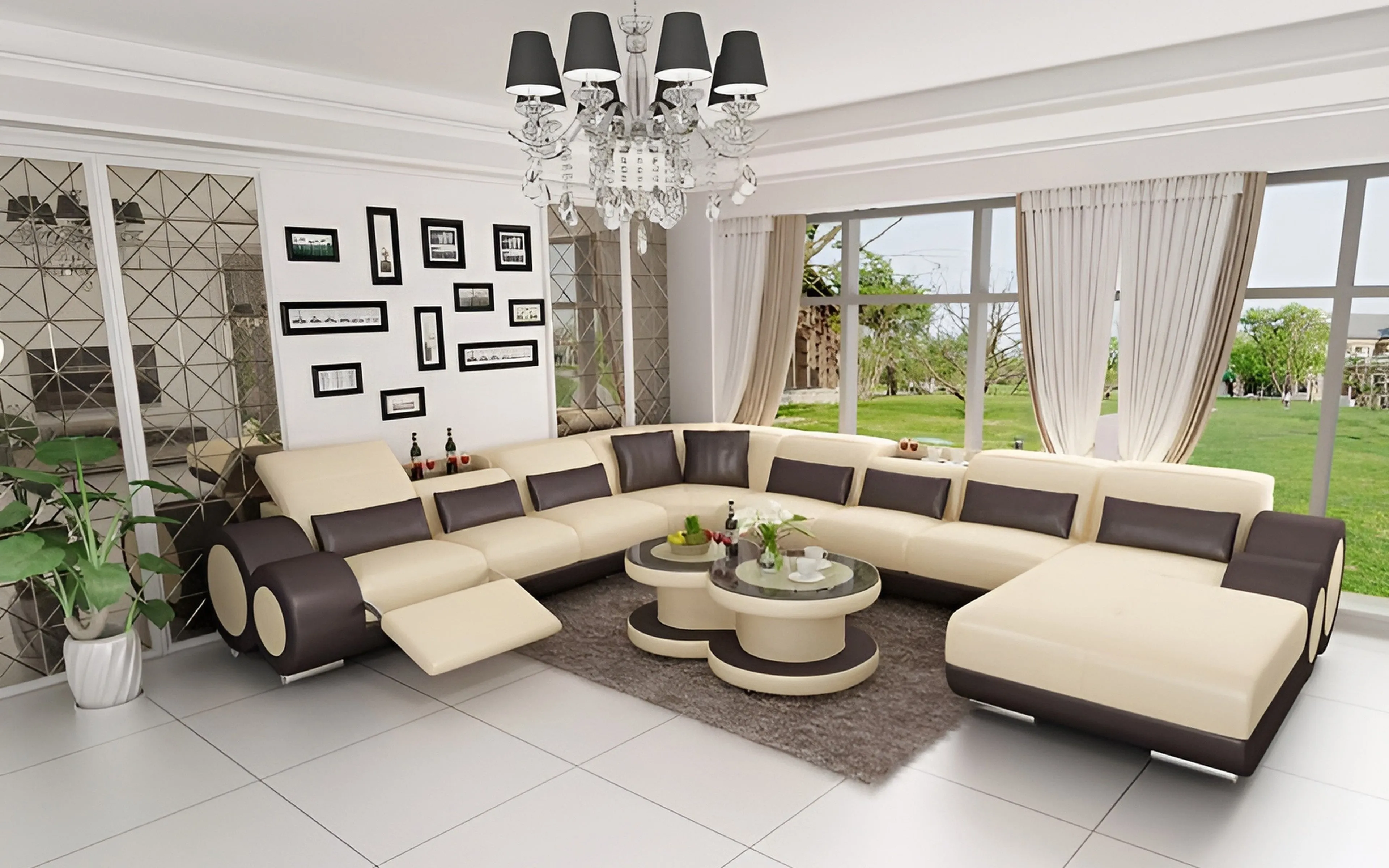 Aetius Modern U-Shape Leather Sectional with Recliner