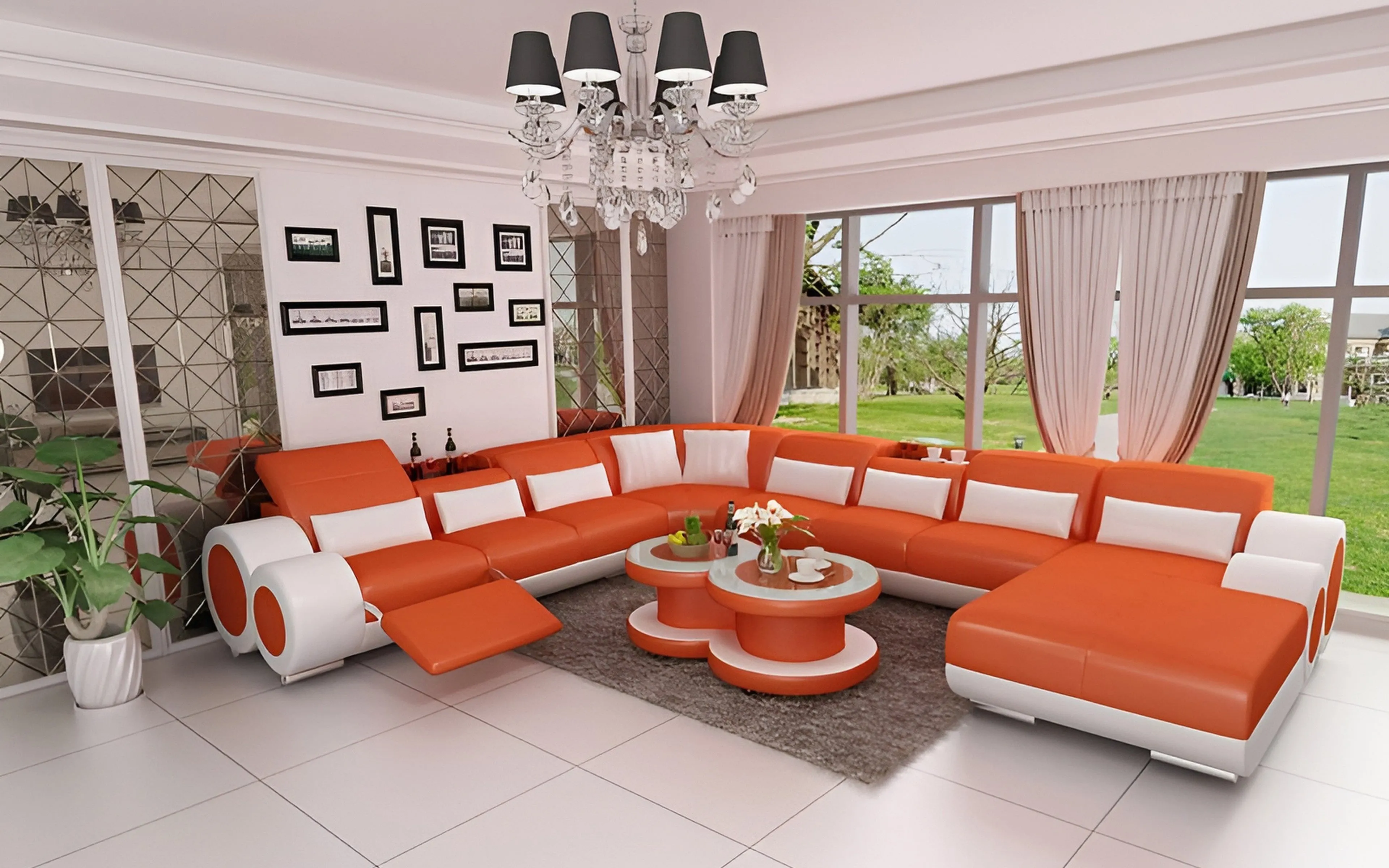 Aetius Modern U-Shape Leather Sectional with Recliner