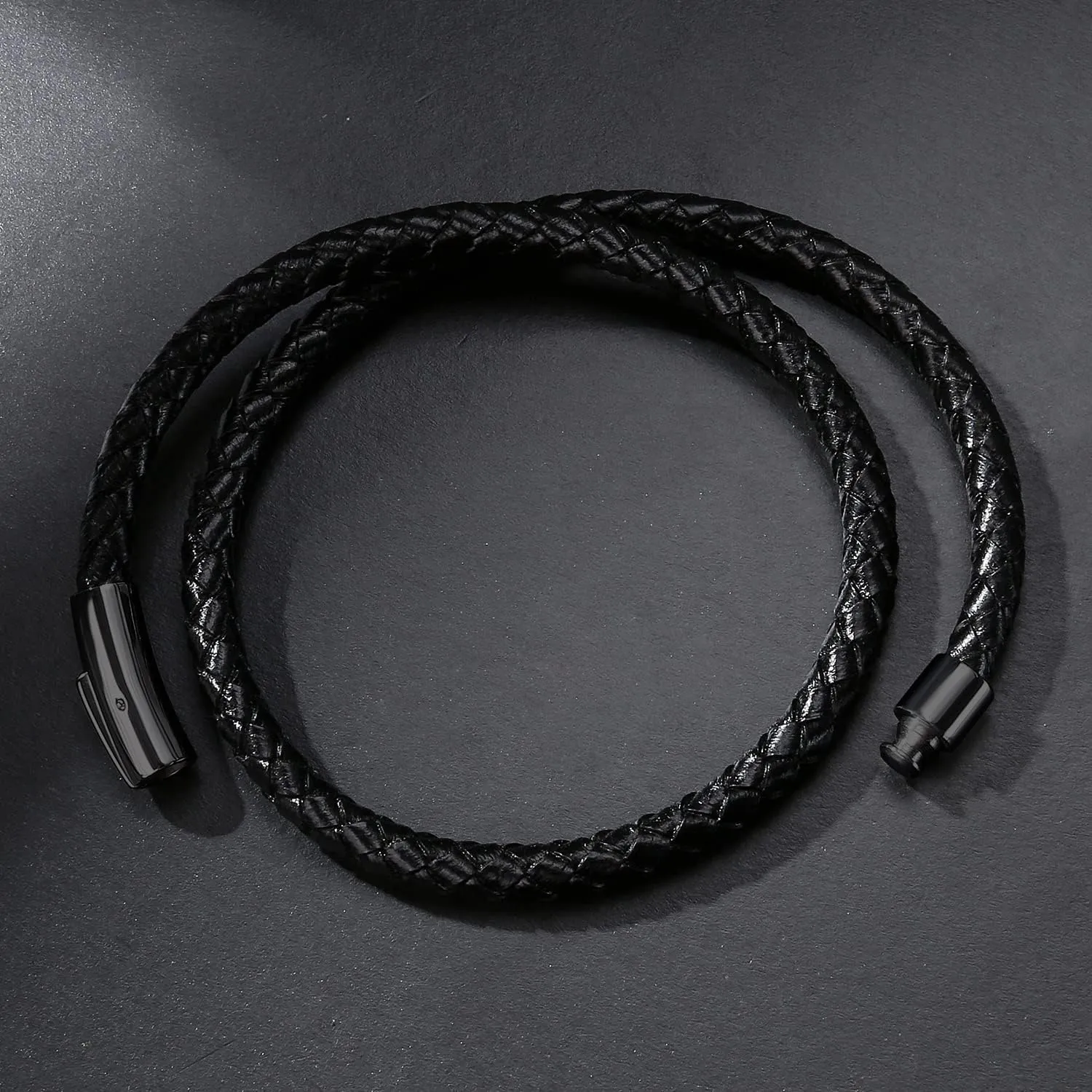 AIZU Black Blue Braided Leather Bracelet - Mens Genuine Leather Bracelets Woven with Leather Cord Rope & Steel Wire - Durable Stainless Steel Spring Clasp
