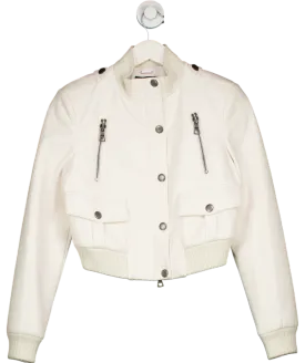 Alice   Olivia Cream Ria Cropped Faux Leather Jacket UK S