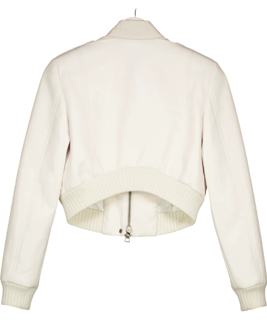 Alice   Olivia Cream Ria Cropped Faux Leather Jacket UK S