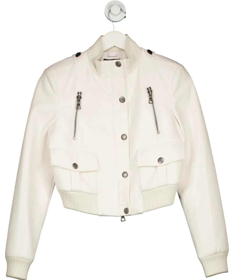 Alice   Olivia Cream Ria Cropped Faux Leather Jacket UK S