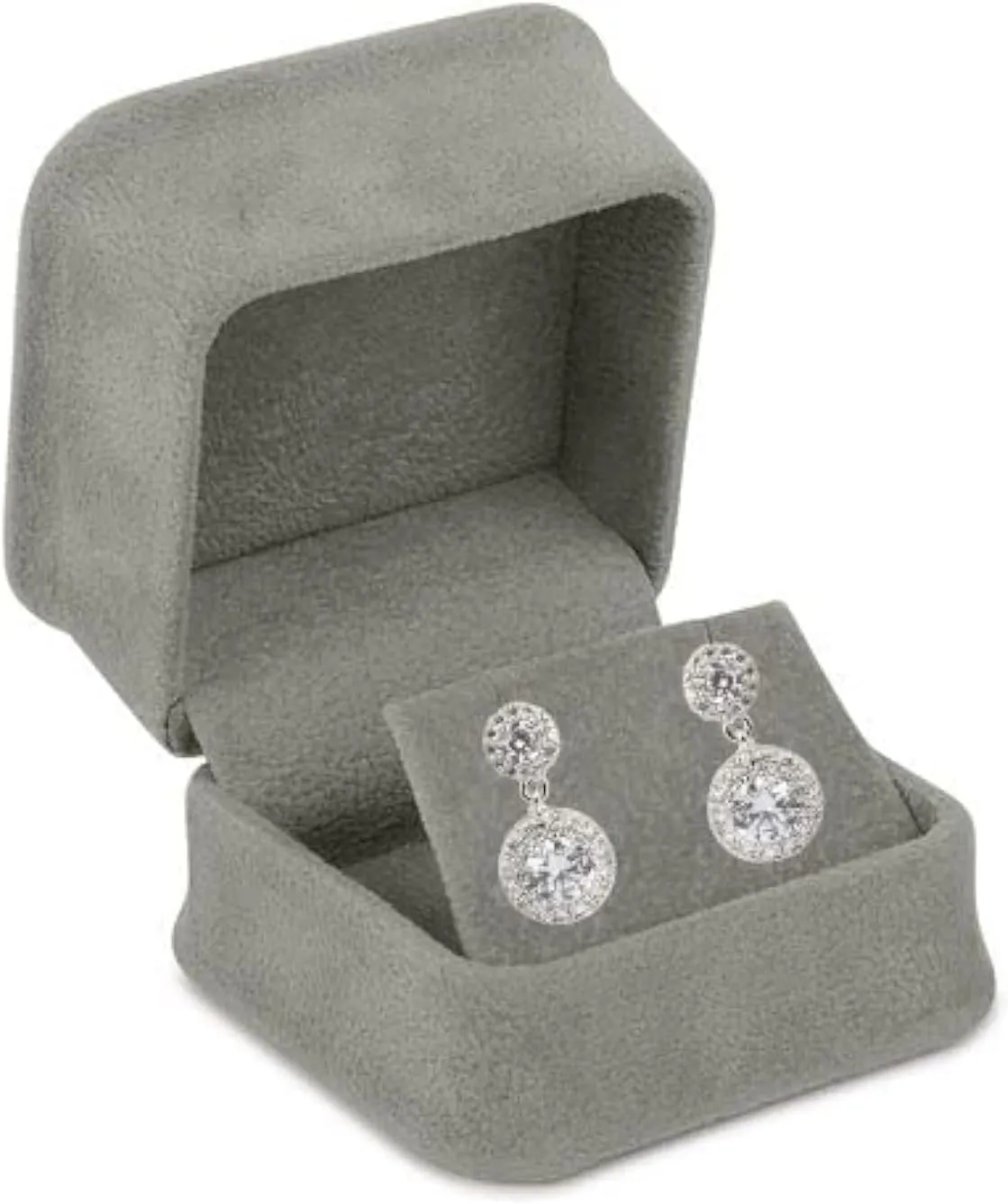 Allure - Rich Suede Gray Luxury Earring Box, Elegant Diamond Earring Case, With Gray Velour Interior, Jewelry Display Gift Box, For Unique Proposal, Engagement Or Wedding.