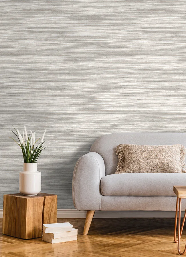 Alton Light Grey Faux Grasscloth Wallpaper  | Brewster Wallcovering