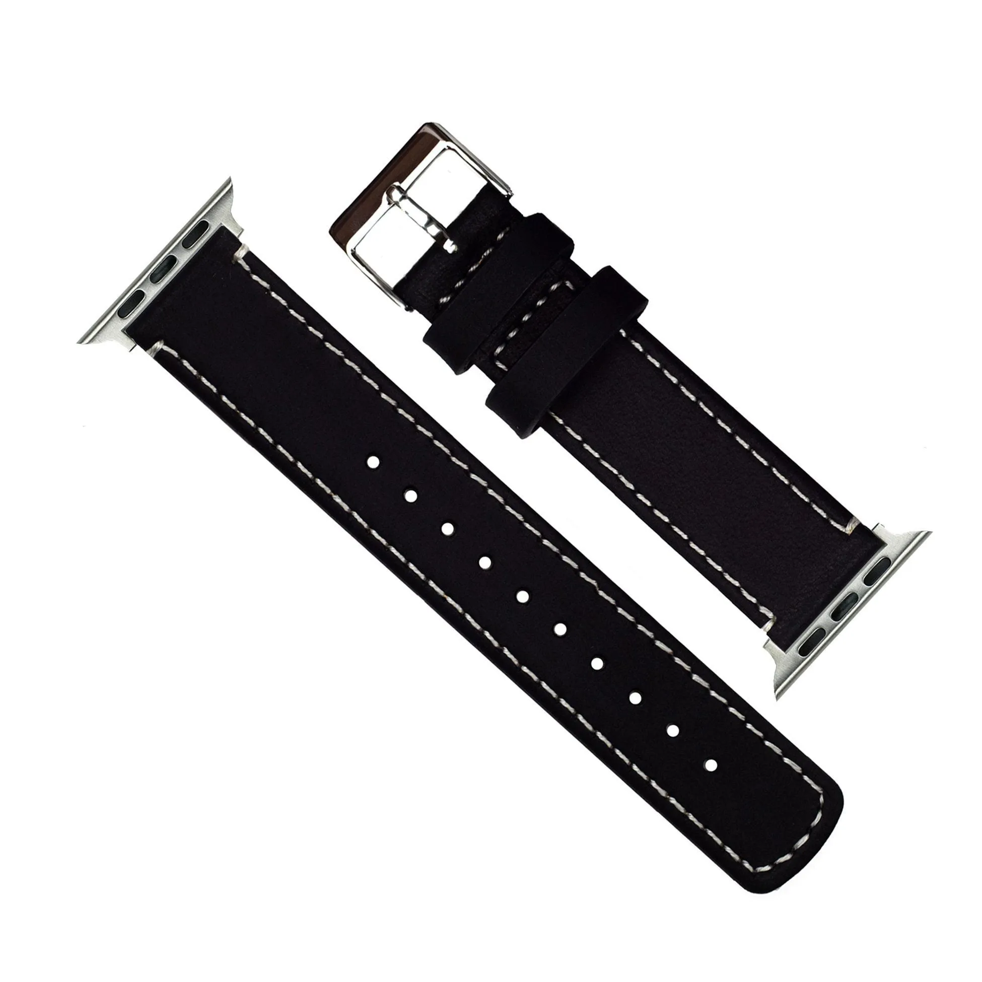 Apple Black Leather White Stitching Watch Band