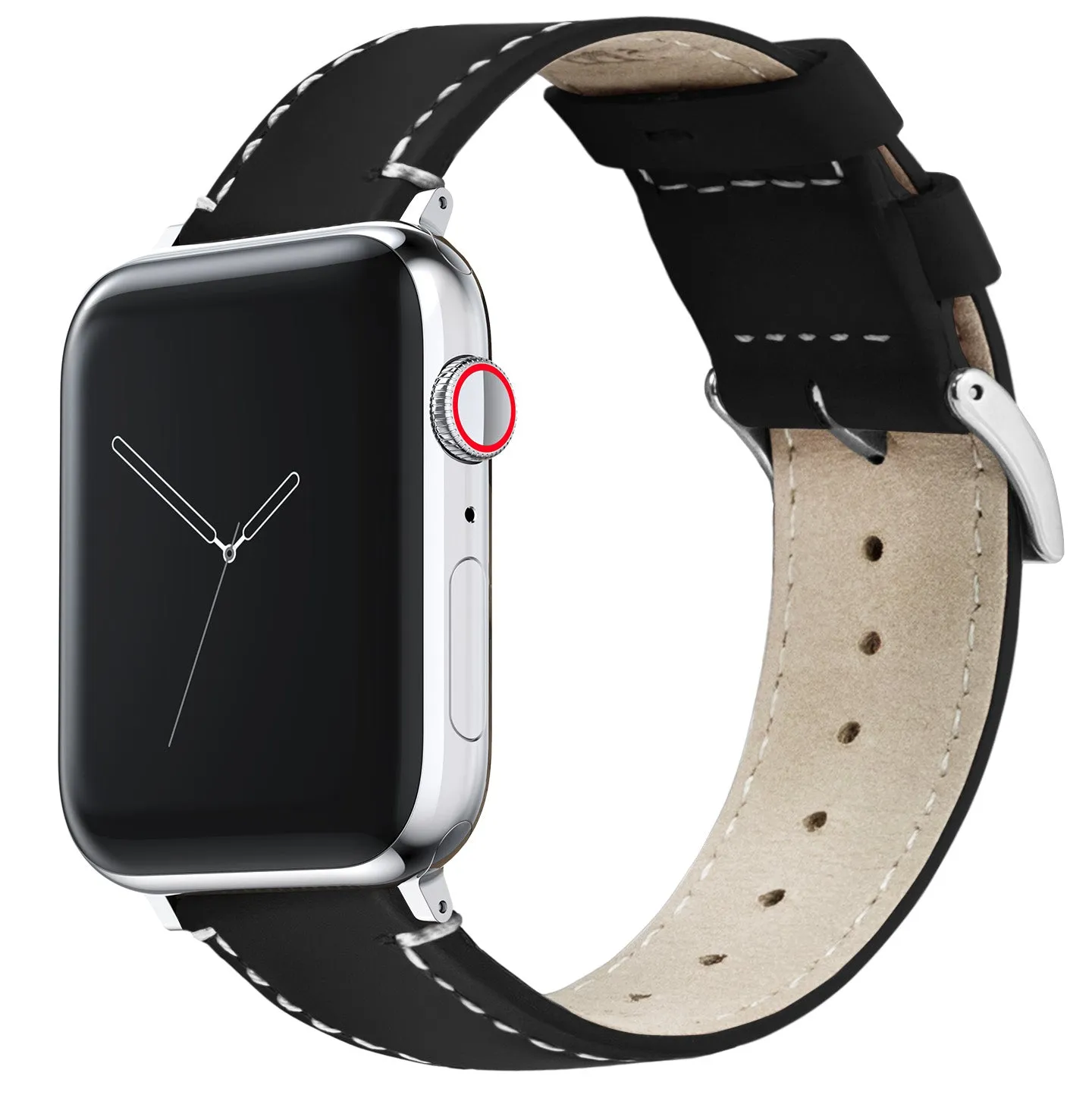 Apple Black Leather White Stitching Watch Band