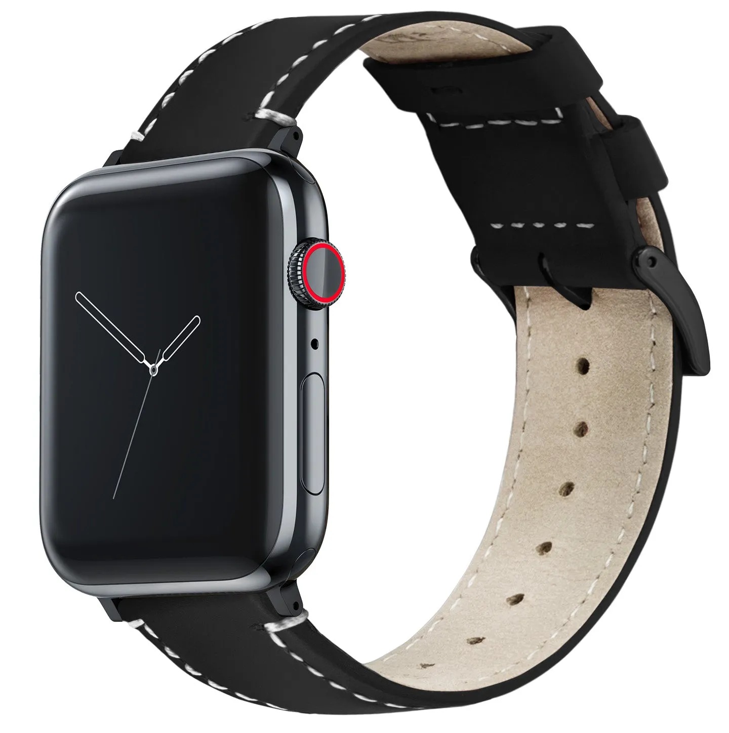 Apple Black Leather White Stitching Watch Band
