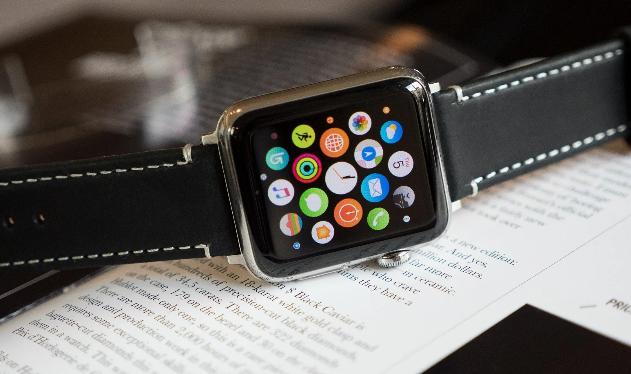 Apple Black Leather White Stitching Watch Band