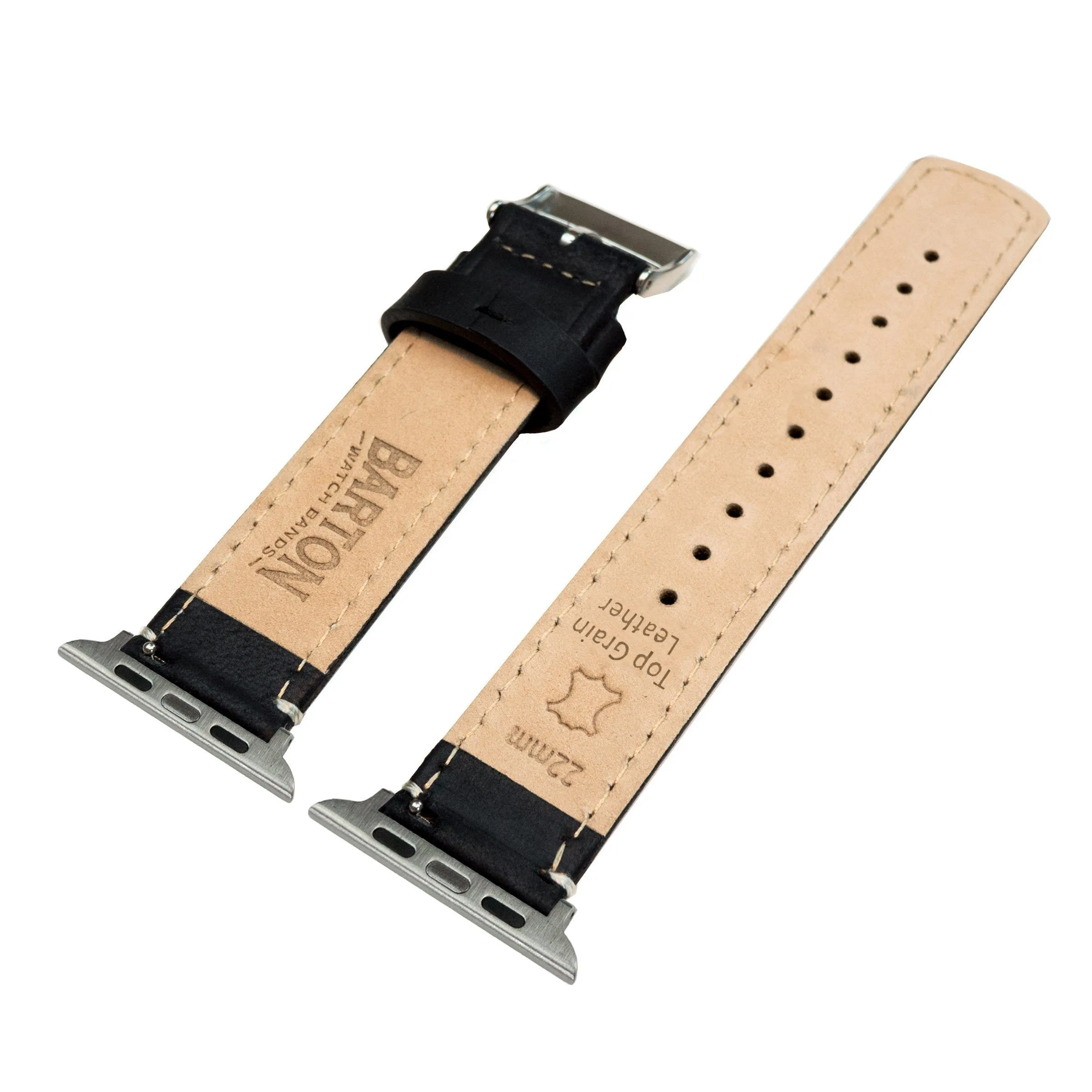 Apple Black Leather White Stitching Watch Band