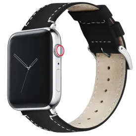 Apple Black Leather White Stitching Watch Band