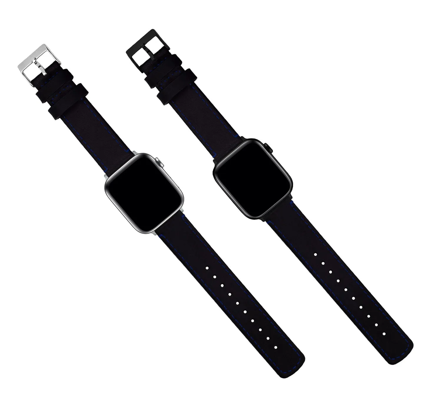 Apple Watch Black Leather Blue Stitching Watch Band (SALE)