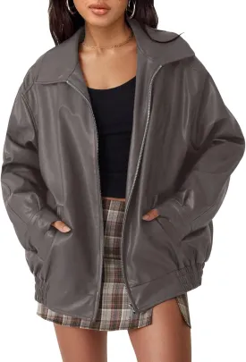 AUTOMET Womens Oversized Leather Jackets Faux Suede Fall Fashion Motorcycle Coats Winter Outfits Clothes Y2k Tops