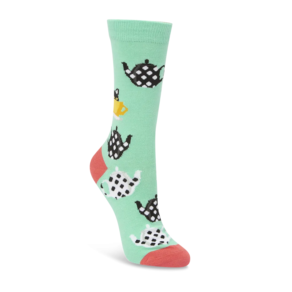 Bamboozld: Womens Kitty in a Teacup Mint Bamboo Sock