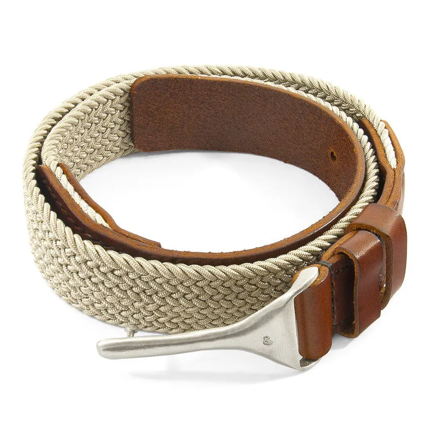 Beige Braid Harleck Leather and Nickel Belt