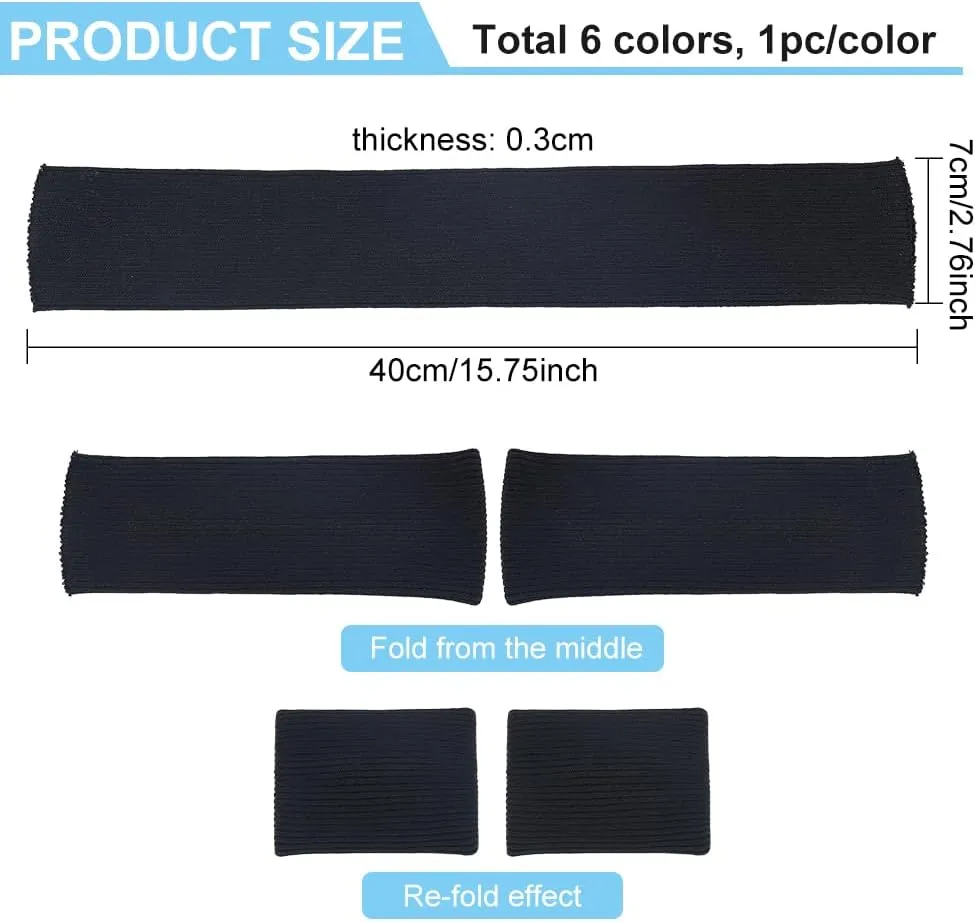 BENECREAT 6 Colors Knit Cuff Sleeve Ribbing Cuff Fabric, 15.7x2.75" Tubular Rib Cuffing Replacement for Waistband Leg Arms Wear Cotton Padded Jacket Sportswear Cuffs Extension, Basic Color