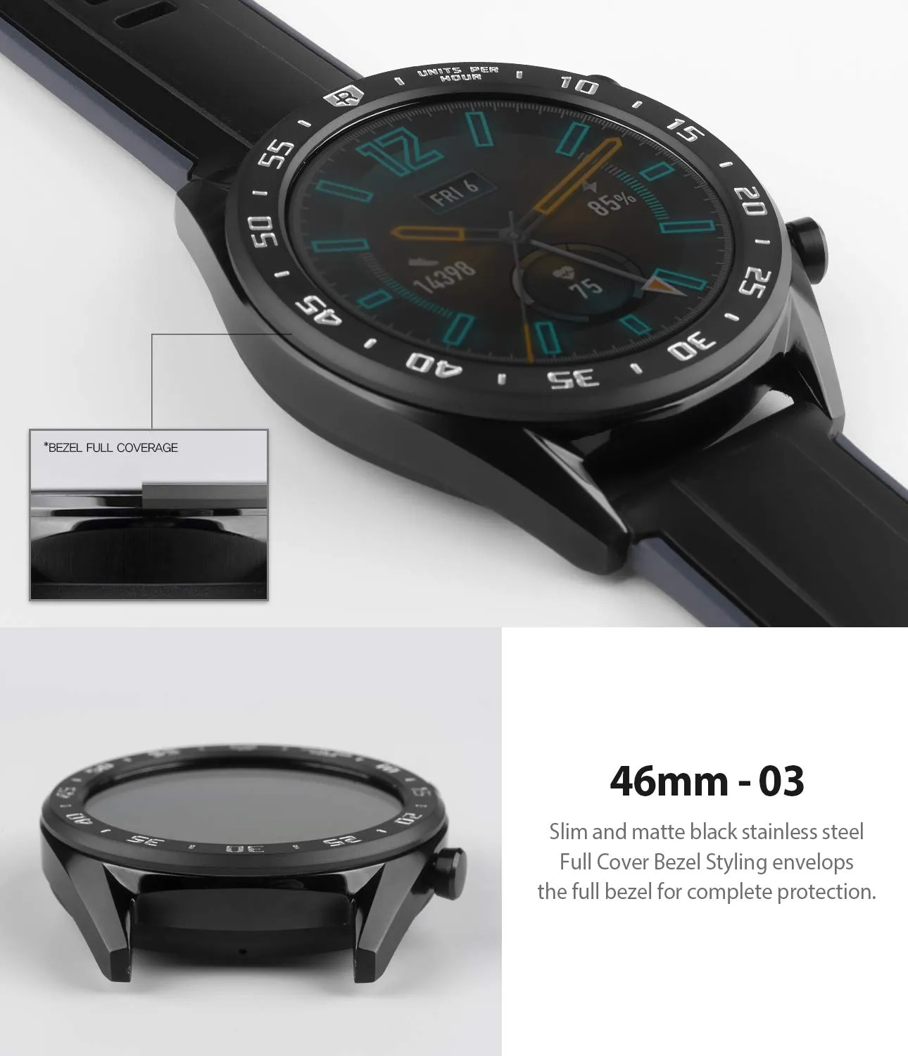 Bezel Styling for Huawei Watch GT / GT Active / GT Sport / GT Classic 46mm - 46-03 - Black [Stainless Steel]